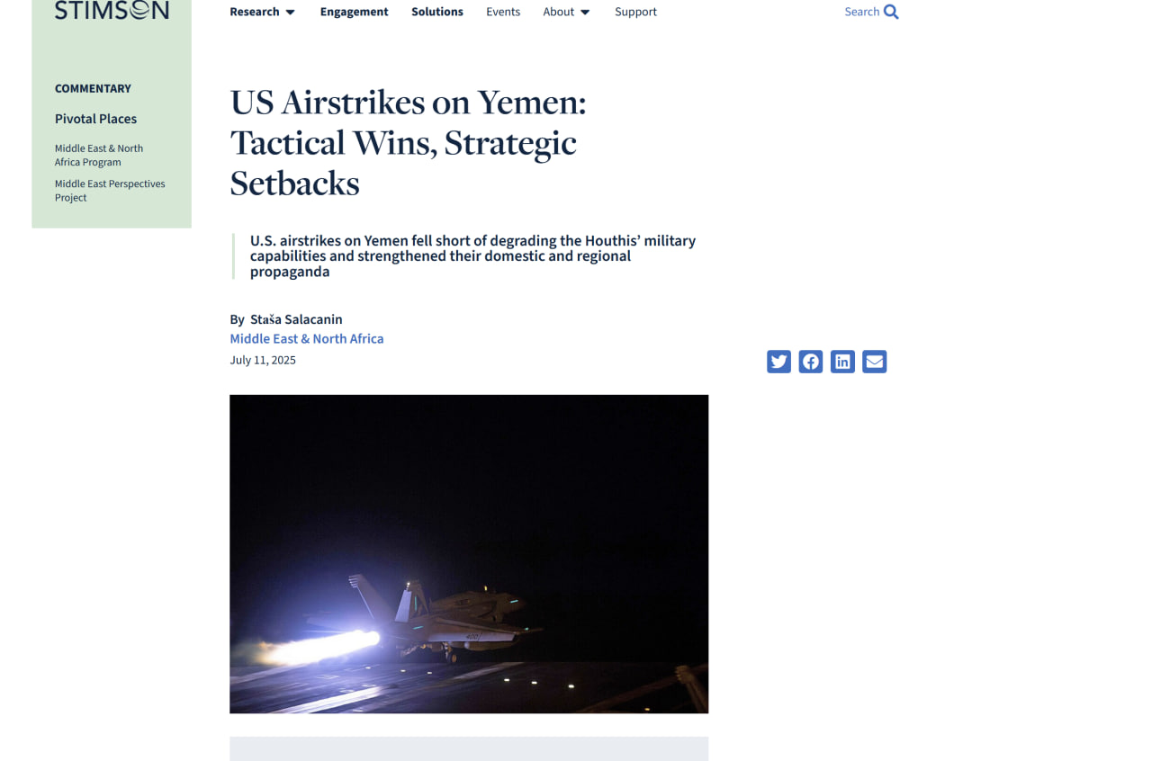Stimson Website: "Washington Suffered a Strategic Defeat in Yemen"
