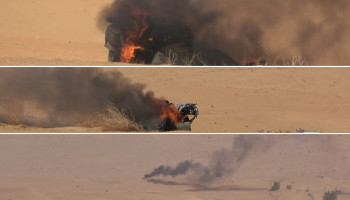 مشاهد ضرب تحشيدات العدو السعودي وتدمير وإحراق آلياته في جبهة الفليحة جنوب محافظة مأرب