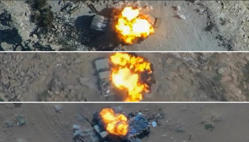 مشاهد استهداف تحشيدات وآليات تابعة للعدو السعودي في عدة جبهات بطائرات رجوم المسيرة