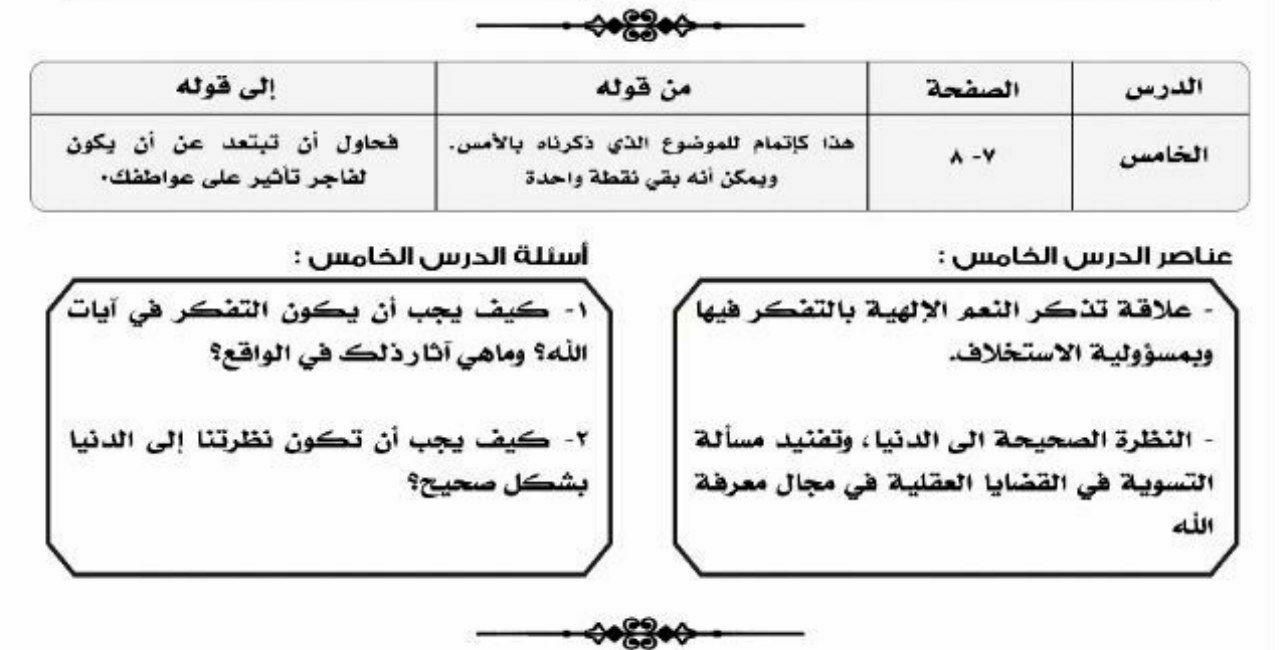 محاضرة الأسبوع – معرفة الله نعم الله - الدرس الثالث (اليوم الخامس)